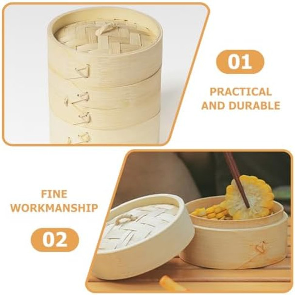 1 Set Of Bamboo Steamer 3-Tier Meat Steamer Chinese Dim Sum Steamer Bamboo Food Steamers Seafood Kitchen Steamer Mini Basket Steamer For Home Kitchen