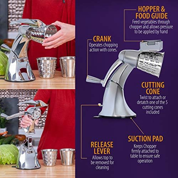 Maxam Dynamic Vegetable Chopper And Food Processor With Stainless-Steel Shredders And Suction Cup Base