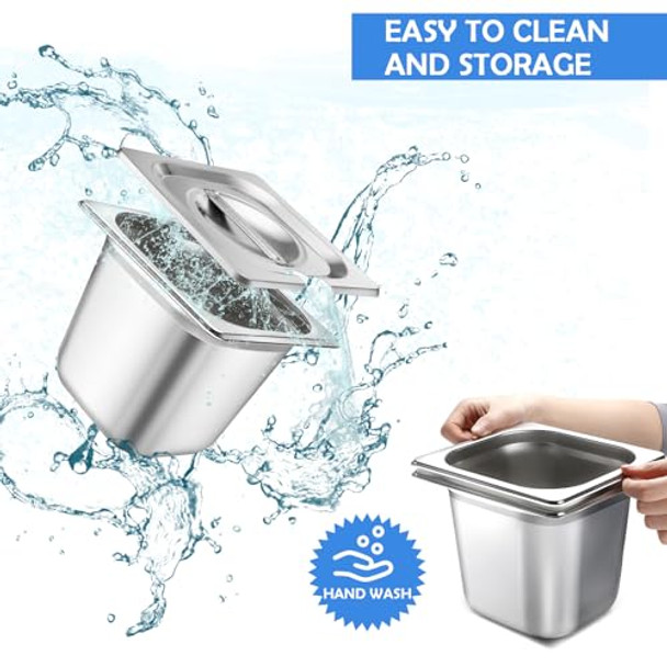 Maxcheck 12 Pcs Stainless Steel Hotel Pan With Lids 1/6 Size Chafing Steam Table Catering Pans With Notched Cover Commercial Stackable Metal Steamer For Buffet Party Storage Food(5.9 Inch)