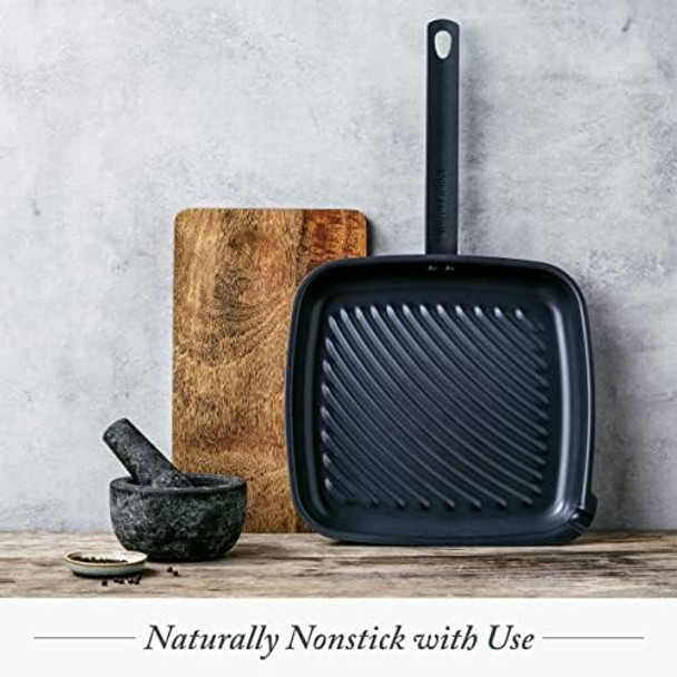 Merten & Storck 11" Pre-Seasoned Carbon Steel Square Grill Pan Lightweight Nonstick Cast Iron Alternative High-Heat Skillet For Grilling Searing Indoor & Outdoor Cooking Oven Safe