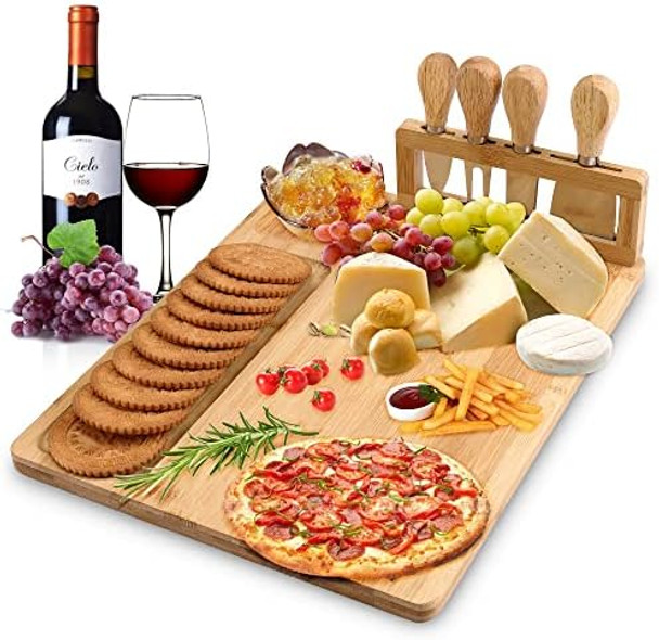 Twgdh Bamboo Cheese Board Set Including 4 Stainless Cutlery Set Charcuterie Board And Serving Tray For Entertaining Or (Rectangle Version) Twgdh Bamboo Cheese Board Set Including 4 Stainless Cutlery Set Charcuterie Board And Serving Tray For Entertaining Or (Rectangle Version)