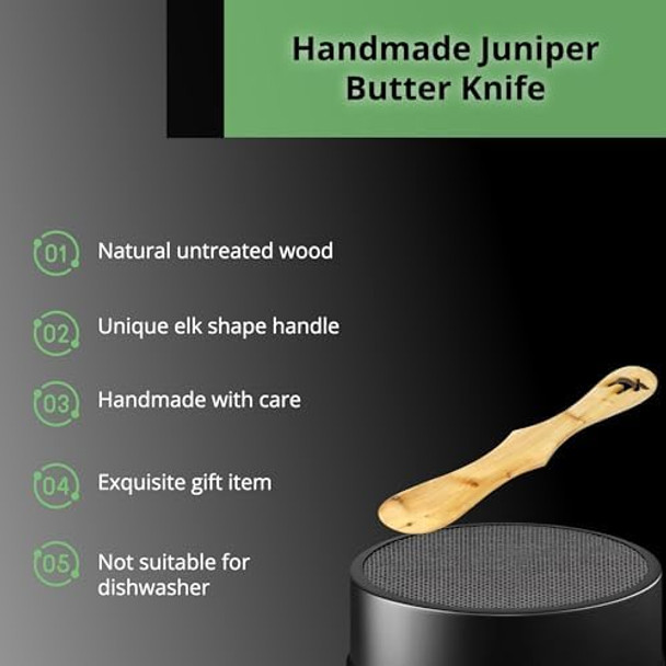 Handmade Juniper Wood Butter Knife With Elk Shape Handle 6.7 Inches Handmade Juniper Wood Butter Knife With Elk Shape Handle 6.7 Inches