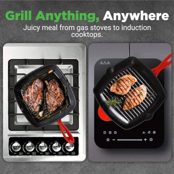 Nutrichef 11" Enameled Cast Iron Steak Grill Pan - Square Skillet With Drip Spout For All Cooktops Perfect Grill Marks - Nccies47 Nutrichef 11" Enameled Cast Iron Steak Grill Pan - Square Skillet With Drip Spout For All Cooktops Perfect Grill Marks - Nccies47