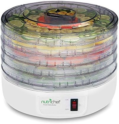 Nutrichef Electric Countertop Food Dehydrator - Multi-Tier High-Heat Circulation Professional Food Preserver Fruit Vegetable Dryer Meat Or Beef Jerky Maker W/ 5 Stackable Trays - Azpkfd12