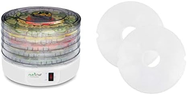 Electric Food Dehydrator Machine Multi-Tier Kitchen Food Appliances High-Heat Circulations- Nutrichef Pkfd12 & Nesco Lm-2-6 13.5" Snackmaster Clean-A-Screen Food Dehydrators 2 Count White