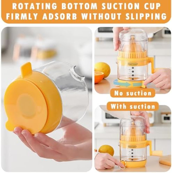 Manual Hand Crank Juicer Hand Crank Lemon Orange Lime Juicer 400Ml Hand-Cranked Orange Lemon Squeezer With Calibrated Container Hand Operated Fruit Juice Press For Home & Outdoor Use (Yellow)