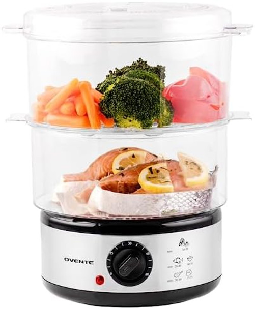 Ovente 2 Tier Electric Food Steamer For Cooking Vegetables Stainless Steel Base Stackable And Dishwasher Safe Baskets 400W With Auto Shutoff And 60-Minute Timer 5 Quart Capacity Silver Fs62S Ovente 2 Tier Electric Food Steamer For Cooking Vegetables Stainless Steel Base Stackable And Dishwasher Safe Baskets 400W With Auto Shutoff And 60-Minute Timer 5 Quart Capacity Silver Fs62S
