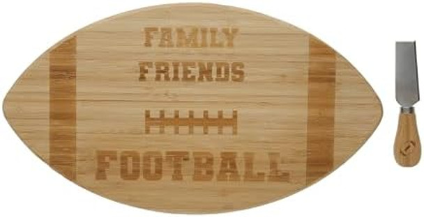 Pavilion Company - Family Friends Football - 15" X 8.5" Bamboo Football Shaped Serving Tray Charcuterie Board Cheese Knife College Professional Minor League Football Party
