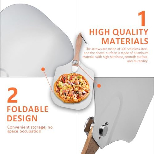 Aluminum Pizza Peel 12 Inch Pizza Spatula Paddle(12"X 14") With Foldable Wooden Handle Pizza Cutter Cheese Spatula Pizza Oven Accessories For Baking Pizza Dough Bread & Pastry