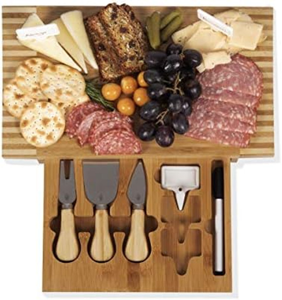 Toscana - A Picnic Time Brand Peninsula Cutting Board & Serving Tray Cheese Board Charcuterie Board Appetizer Plate (Bamboo & White Porcelain) Toscana - A Picnic Time Brand Peninsula Cutting Board & Serving Tray Cheese Board Charcuterie Board Appetizer Plate (Bamboo & White Porcelain)