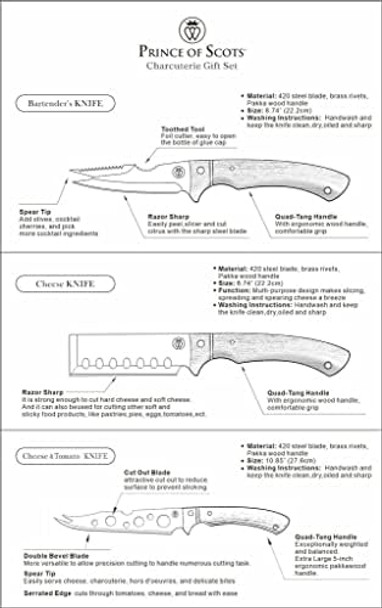 Prince Of Scots Double Bevel Santuko Knife 7 Inch Charcoal Pakkawood Quad Tang Blade