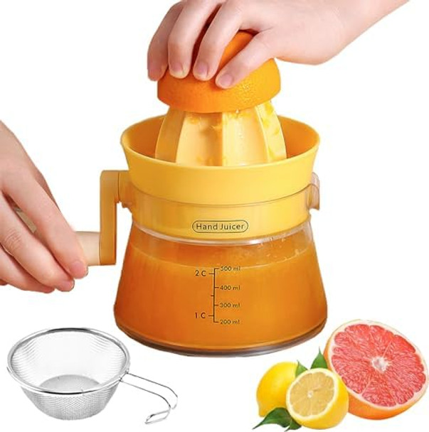 500Ml Citrus Juicer With Measuring Cup - Hand-Cranked Lemon Orange & Grapefruit Squeezer With Built-In Filter. Easy-Pour Spout & Bpa- Design. Dishwasher-Safe (17Oz/ 500Ml).