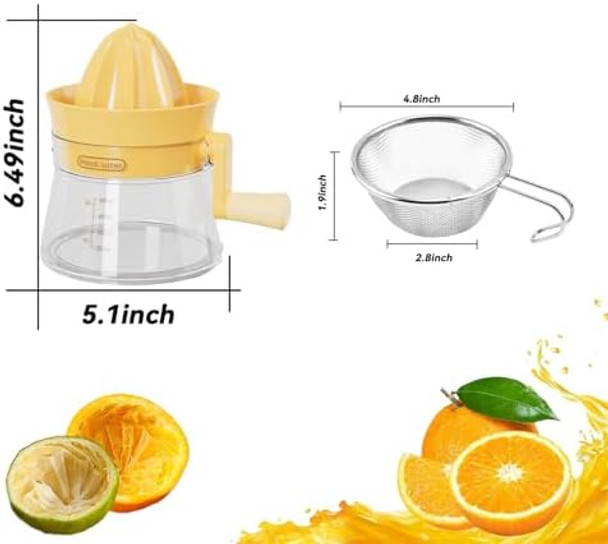 500Ml Citrus Juicer With Measuring Cup - Hand-Cranked Lemon Orange & Grapefruit Squeezer With Built-In Filter. Easy-Pour Spout & Bpa- Design. Dishwasher-Safe (17Oz/ 500Ml).