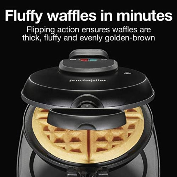 Proctor Silex Belgian Waffle Maker With Nonstick Plates Single Flip Cool-Touch Handle And Removable Drip Tray For Easy Cleanup Black (26090Ps)
