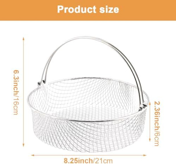 Quixleen 8.25 Inch 304 Stainless Steel Air Fryer Basket For Instant Pot 6 8Qt Air Fryer Accessories Oven Steamer Basket Mesh Basket With Handle For Air Fryer Oven Steamer