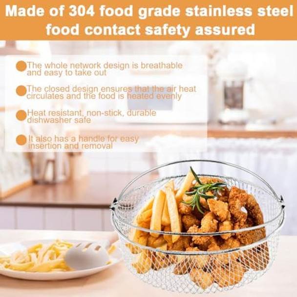 Quixleen 8.25 Inch 304 Stainless Steel Air Fryer Basket For Instant Pot 6 8Qt Air Fryer Accessories Oven Steamer Basket Mesh Basket With Handle For Air Fryer Oven Steamer