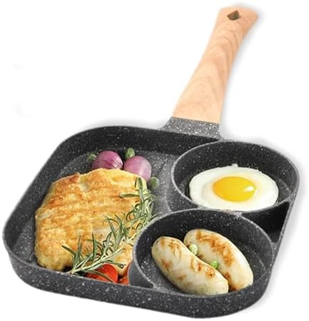 Fried Egg Pannonstick 3 Section Pancake Pan Divided Pan For Breakfastnonstick Grill Pan For Indoor Cookingskillet Pancake Pan Suitable For Gas Stove & Induction Cookware (Gray)