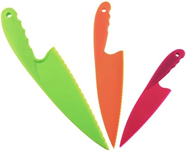 Rlecs 3Pcs 3 Colors Nylon Kitchen Knife Plastic Knives Set For Fruit Bread Cake Salad Lettuce Knife