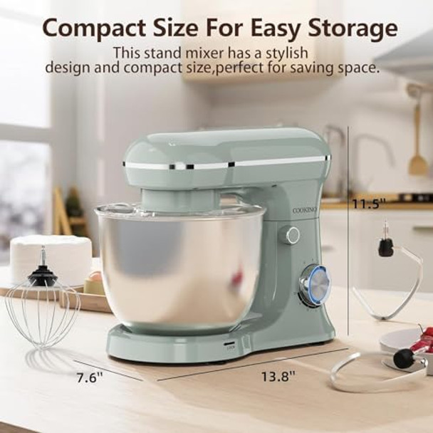 Electric Stand Mixer10 Speeds Tilt-Head Food Mixer 3-In-1 Kitchen Mixer For Daily Cooks With Dishwasher-Safe 6Qt Bowldough Hook Beater Whisk (Morandi Green)