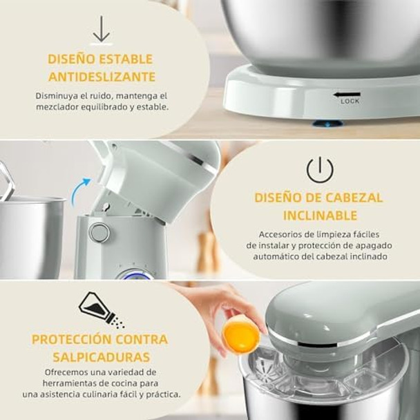 Electric Stand Mixer10 Speeds Tilt-Head Food Mixer 3-In-1 Kitchen Mixer For Daily Cooks With Dishwasher-Safe 6Qt Bowldough Hook Beater Whisk (Morandi Green)