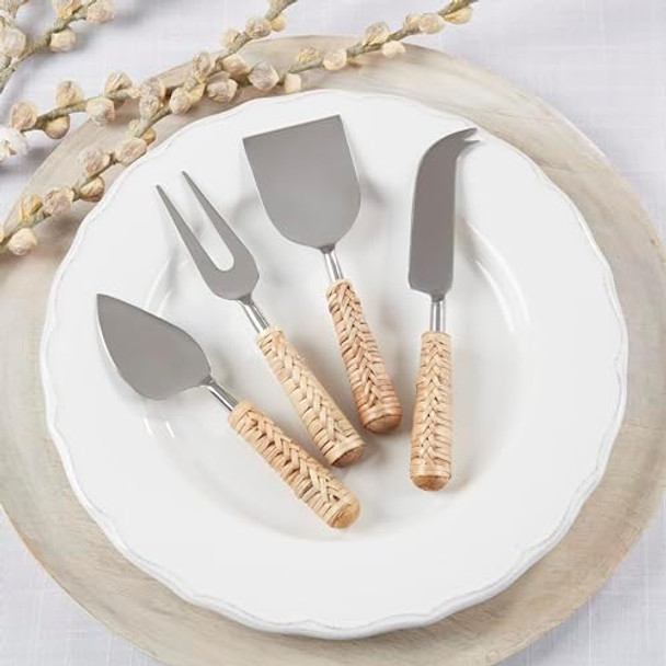 Rustic Charm Wicker Cheese Cutlery (Set Of 4) Rustic Charm Wicker Cheese Cutlery (Set Of 4)