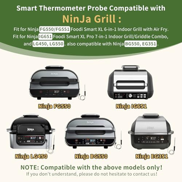 Temperature Meat Probe For Ninja Fg551-Fg550 Smart Xl 6-In-1 Indoor Grill With Air Fry For Ninja Smart Thermometer Replacement Accessories