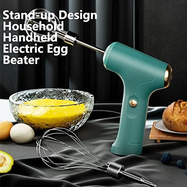 Electric Handheld Mixer With 2 Stirring Rods Household Electric Egg Beater 3 Speed Modes For Whipping Mixing Pudding Cookies Cakes Batters Usb Rechargeable