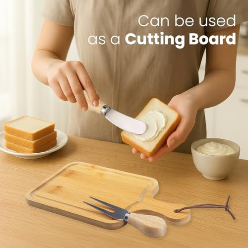2 Set Bamboo Cheese Board Set With Knives & Forks Perfect For Bridal Shower Baby Shower Housewarming Valentine'S Day s Includes Thank You Tags & Elegant Box