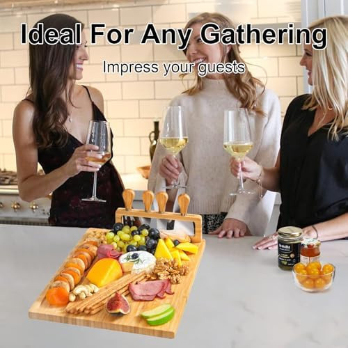 Cheese Board With Complete 4-Piece Knife Set – Perfect For Charcuterie Boards Set & Cheese Platter And House Warming s Home Wedding s For Couple Bridal Shower Christmas Board (Single)