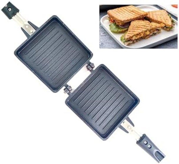 Shriya Sandwich Maker Gas Stove Top Non-Stick Double Sided Grill Pan Fortoaster Omelette Pancake And Toaster With Gas Stove Compatible Aluminum Base 13.5 X 5 X 1.5 Inch
