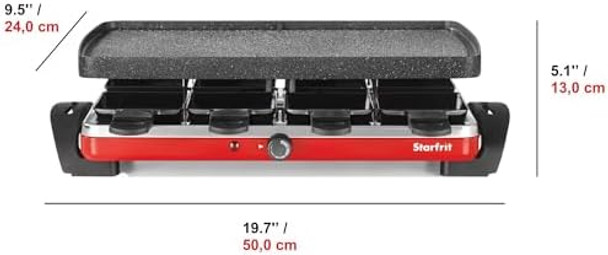 Starfrit The Rock Electric Raclette - 8 Person Party Grill - 8 Spatulas - Reversible Plate - 1500W