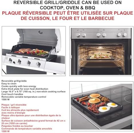 Starfrit The Rock Electric Reversible Grill & Griddle - Rock.Tec Non-Stick - Variable Temperature Control – Cool-Touch Handles - 1500W - Black