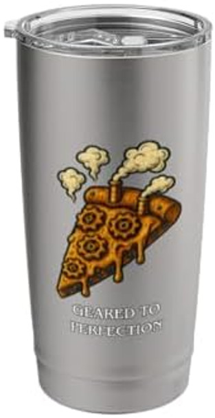 Geared To Perfection Steampunk Pizza Slice Industrial Cog Stainless Steel Insulated Tumbler