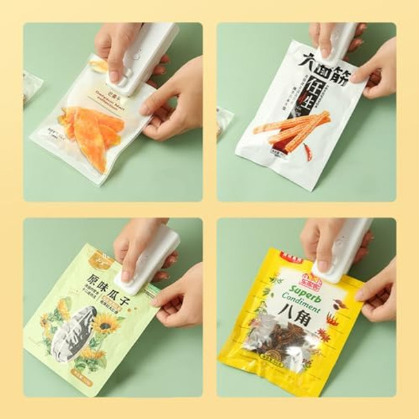 Mini 2 In 1 Usb Rechargeable Heat Sealer With Cutter - Portable Vacuum Food Sealer Bag Sealing Machine For Plastic Bags Snack Bags & More - Keep Food Fresh And Reduce Waste (White)