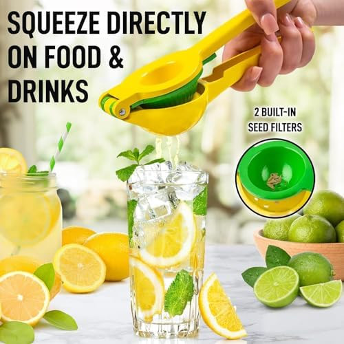 Tabletex Metal 2-In-1 Lemon Squeezer Manual Kitchen Hand Press Juicer Lime Squeezer Easy To Clean Max Extraction Lemon Juicer - Yellow/Green