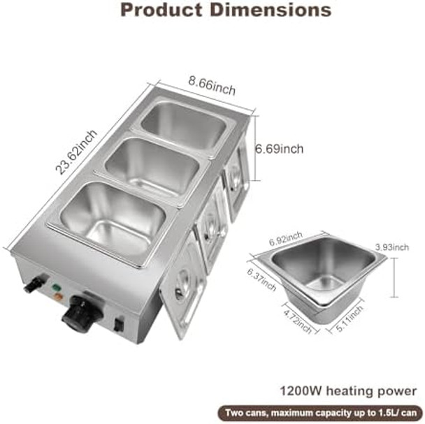 Chocolate Melting Machine With Lid Chocolate Melter With 3 Tanks Stainless Steel Food Warmer For Chocolate Cheesesoup 1200 W