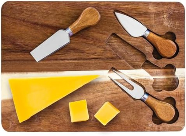 4-Pc. Acacia Wood Cheese Serving Board With Cheese Tools