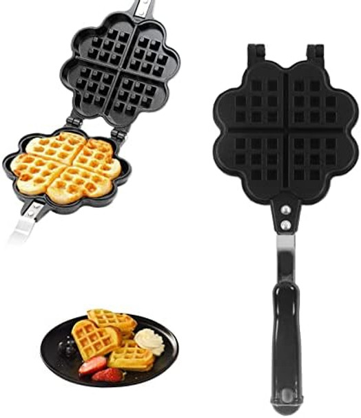 Topyond Double Sided Waffle Iron Flower Heart Shape Design Non Stick Waffle Maker Durable Waffle Pan For Home Kichen Use Baking Accessory