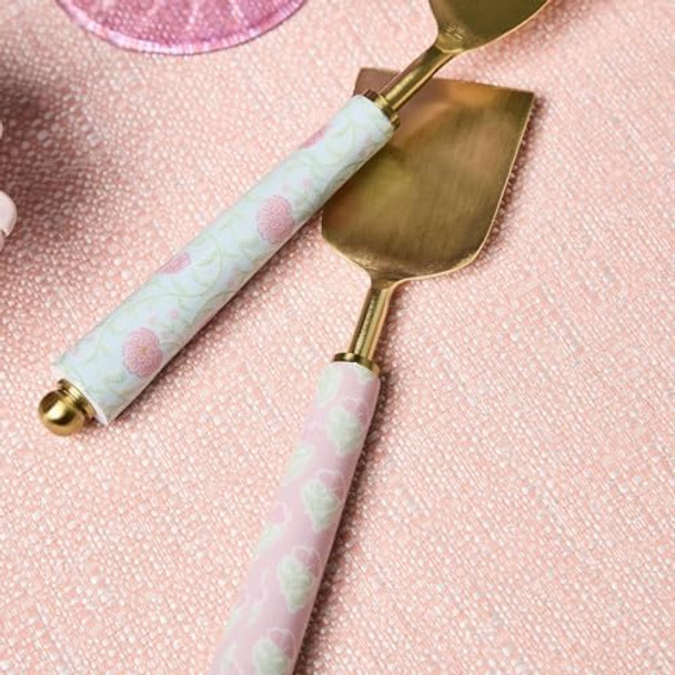 Two'S Company Floral Block Print Cheese Knives In Box Stainless Steel Set Of 3