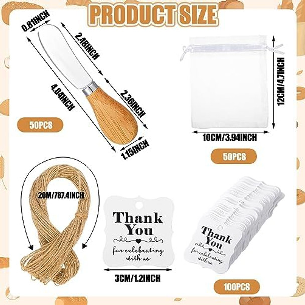 Uiifan 50 Set Wedding Party Favors Little Cheese Spreader Knives With Wood Handle Stainless Steel Cocktail Knives With White Organza Bags Thank You Tags For Christmas Kitchen Birthday Wedding Party