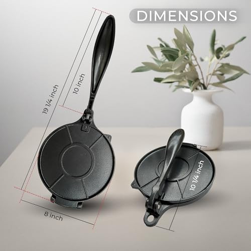 Tortilla Press 8 Inch Cast Iron + Durable Thermal Container – Tortilla Maker For Quesadillas Tacos Flour And Tortillas - Mexican Cookware Ideal Press For Chapati And Roti - Tortilladora Manual