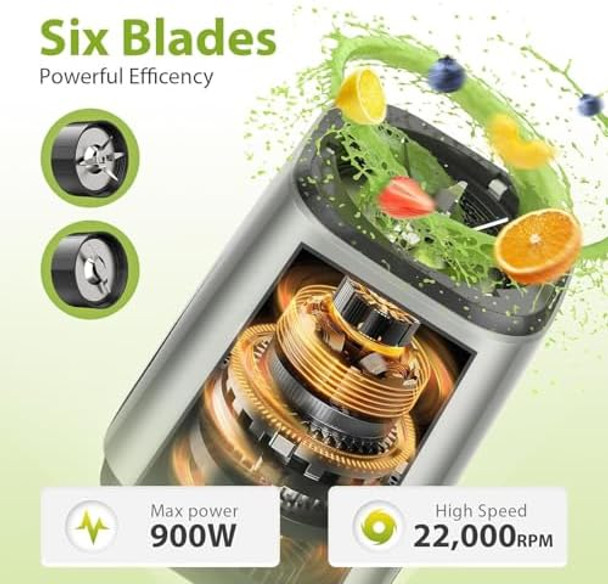 Smoothie Blender 900W Personal Blender And Grinder Combo For Shakes And Smoothies With 3 Non-Bpa Portable Cup For Beans Nuts