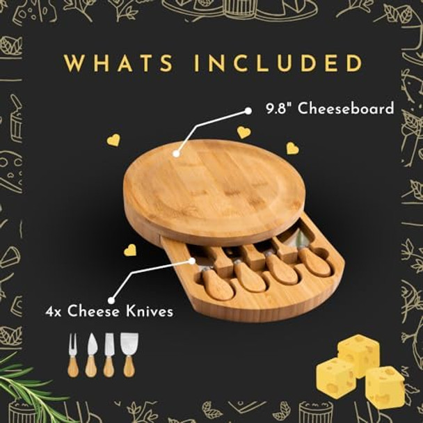 Bamboo Charcuterie Board Set With Cheese Knives – Cheese Board Platter Set – Cheese Board With Knives – Cheese Serving Tray With Cheese Knives – Ideal Housewarming & Serving Tray (9.85 X 1.35)