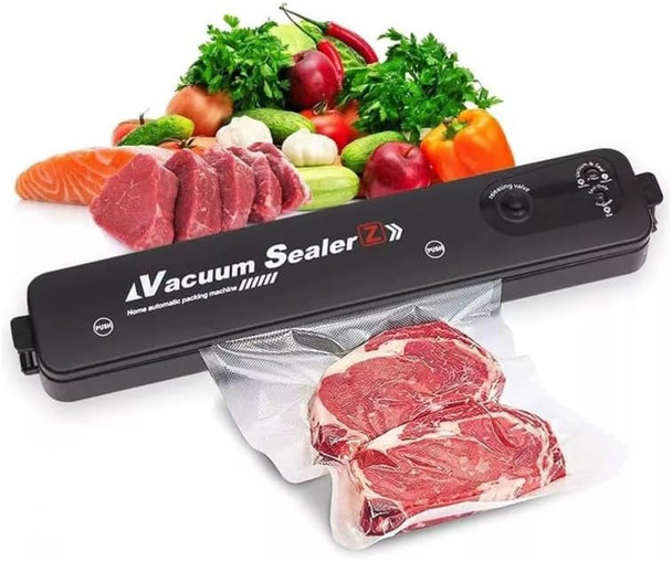 Powerful Food Vacuum Sealer Machine – Compact Design Automatic Operation Ultra Quiet & Fast 15 Sec Seal R Includes 10 Vacuum Bags – Black Food Sealing System For All Types