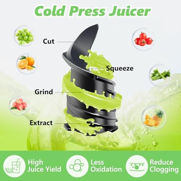 Cold Press Juicer250W Slow Masticating Juicer Machine With Wide 4.3" Feed Chute For Fruits And Vegetableshigh Nutrient Extraction Quiet Operationeasy Cleaning