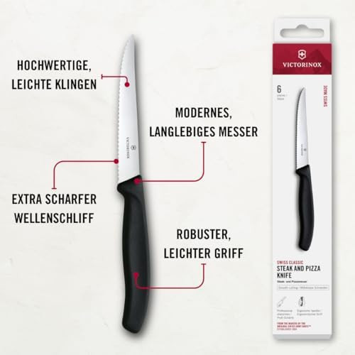 Victorinox 6.7233.6 Swiss Classic Steak Knife Set Ideal For Slicing A Wide Variety Of Steak Cuts Serrated Blade In Black Set Of 6