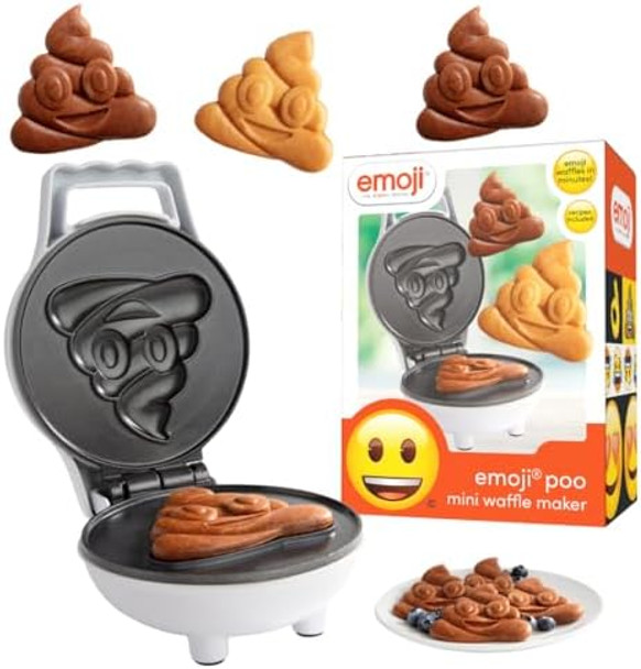Emoji Poop Mini Waffle Maker- Breakfast Fun For Kids W Cute Smiley Face Design 4" Waffler Iron Makes Poo Shaped Pan Cakes Or Waffles Electric Nonstick Appliance W Recipes Funny Gag For Him Her