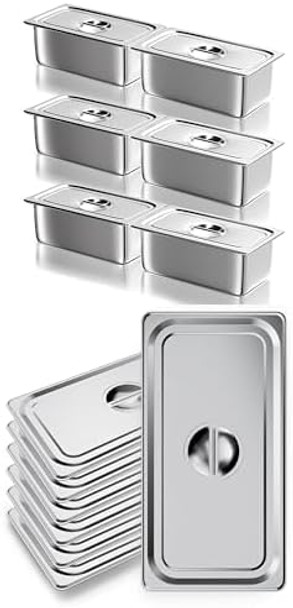 Wantjoin 1/3 Size Steam Table Hotel Pans (6 Inch Deep 6 Pack) With Matching Stainless Steel Lids (6 Pack) - Commercial Food Storage Container Set For Buffet And Catering