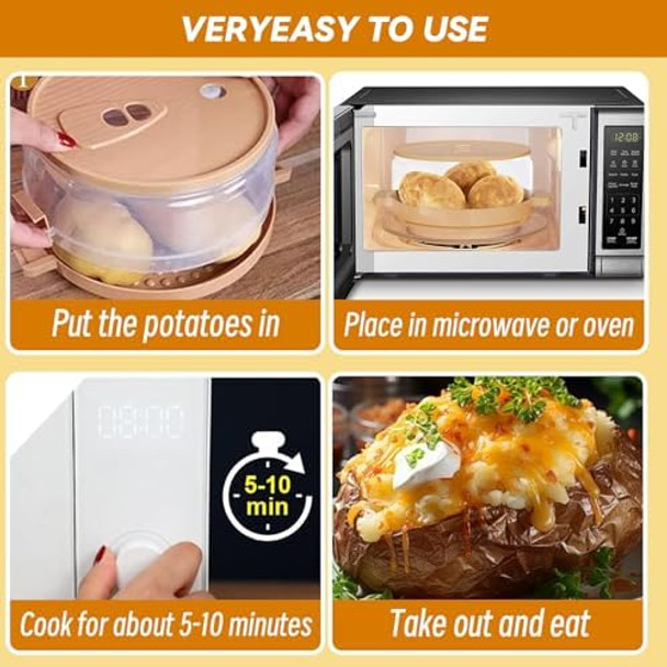 Baked Microwave Potato Cooker Plastic Potato Steamer Quick Cooking Dishwasher Safe Clear Bpa- Suitable For Microwave Bacon Sweet Potatoes Baking