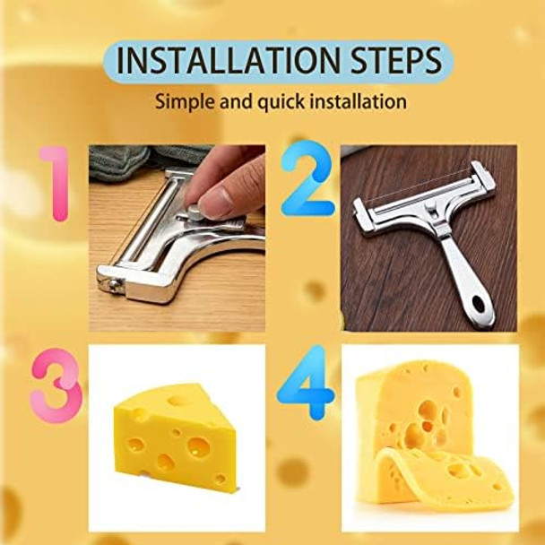 Stainless Steel Wire Cheese Slicer Adjustable Handheld Cheese Cutter Premium Block Cheese Shaver Cutters With Wire Eavy Duty Stainless Steel Wire Cheese Slicer (Silver)